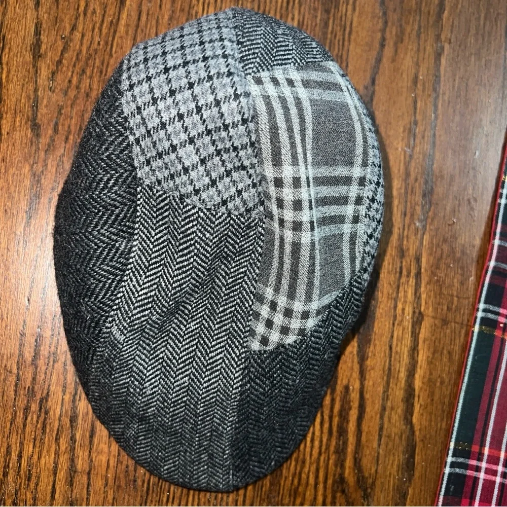 Henschel Hat Co. Plaid Patchwork Grey Golf Newsboy Cabbie Hat. Sz M 100% Wool